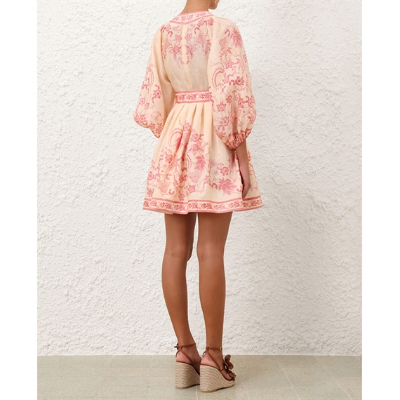 Zimmermann Lucky Plunge Mini Kjole, Cream Pink Floral 